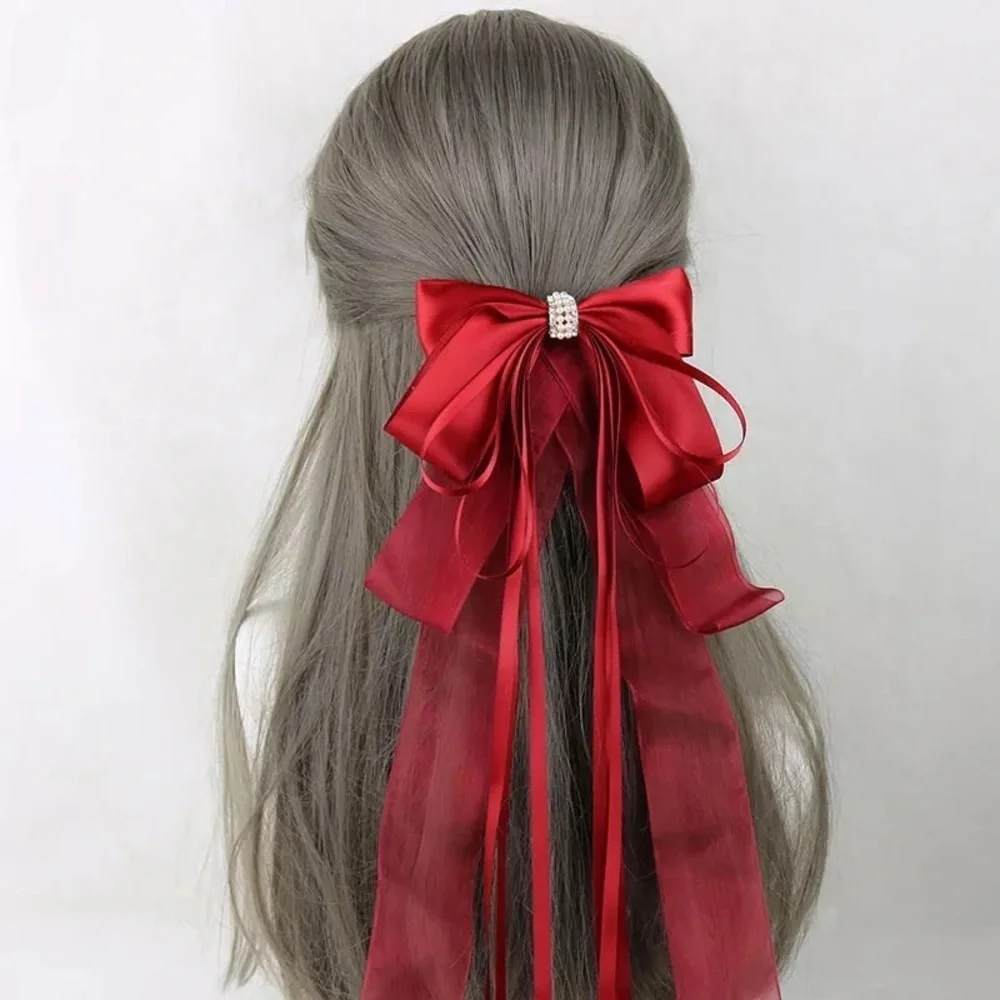 Long Oversized Satin Bow French Barrette Hair Clip